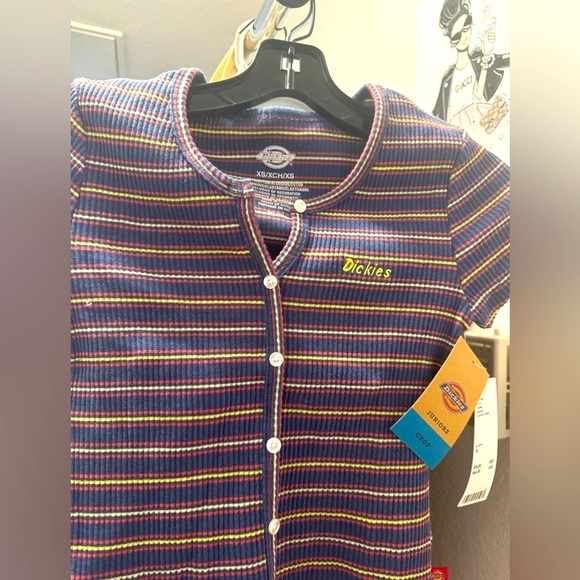Dickies Juniors Crop top - Blue and Red Stripes - NWT - Picture 1 of 5